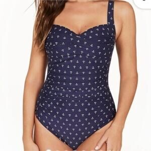 NipTuck Swim Navy Blue & White Nautical Anchor Print One Piece Swimsuit Size‎ 6